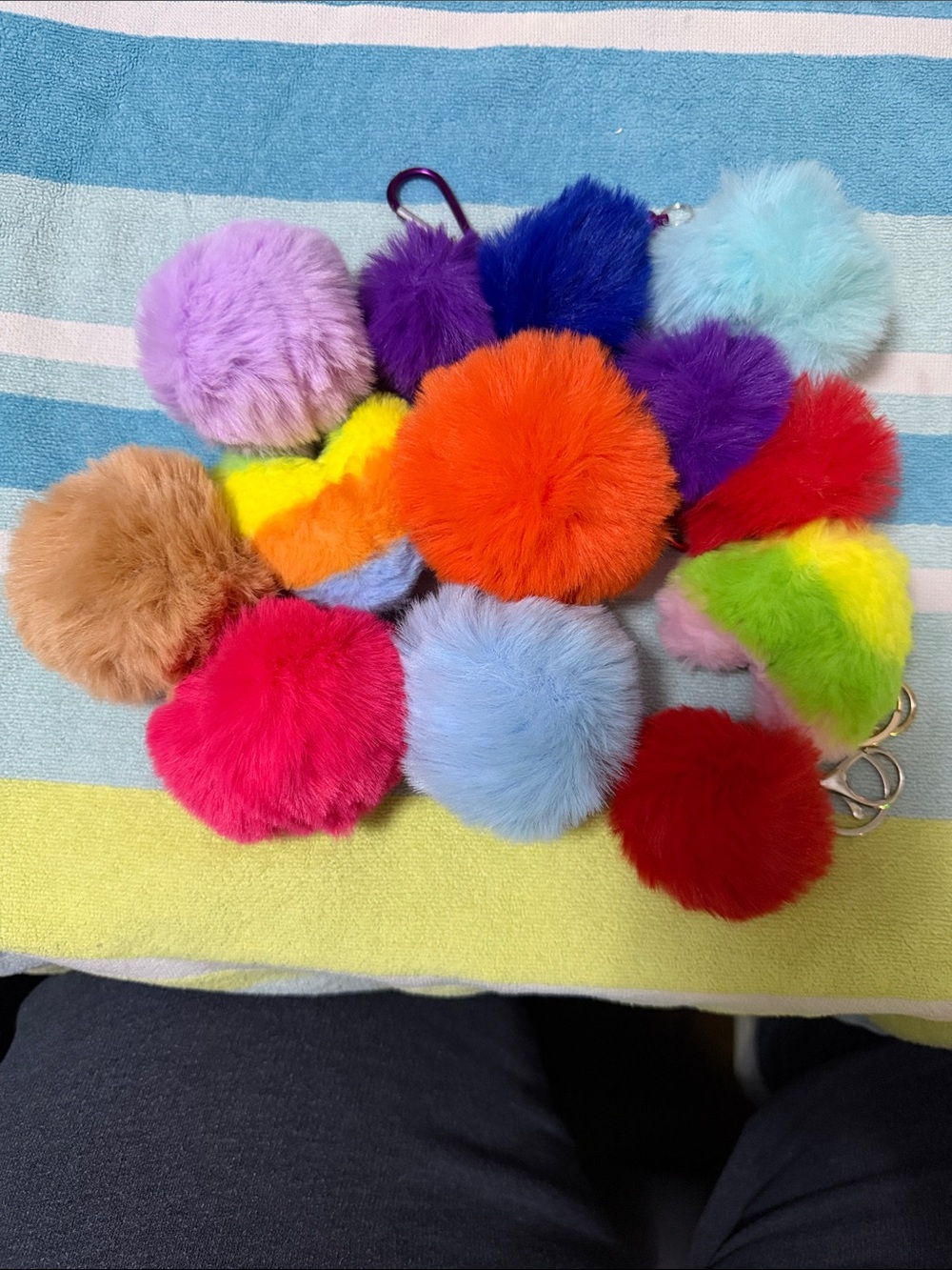 Colorful Faux Fur Pom Pom Keychain Bundle - Multicolor